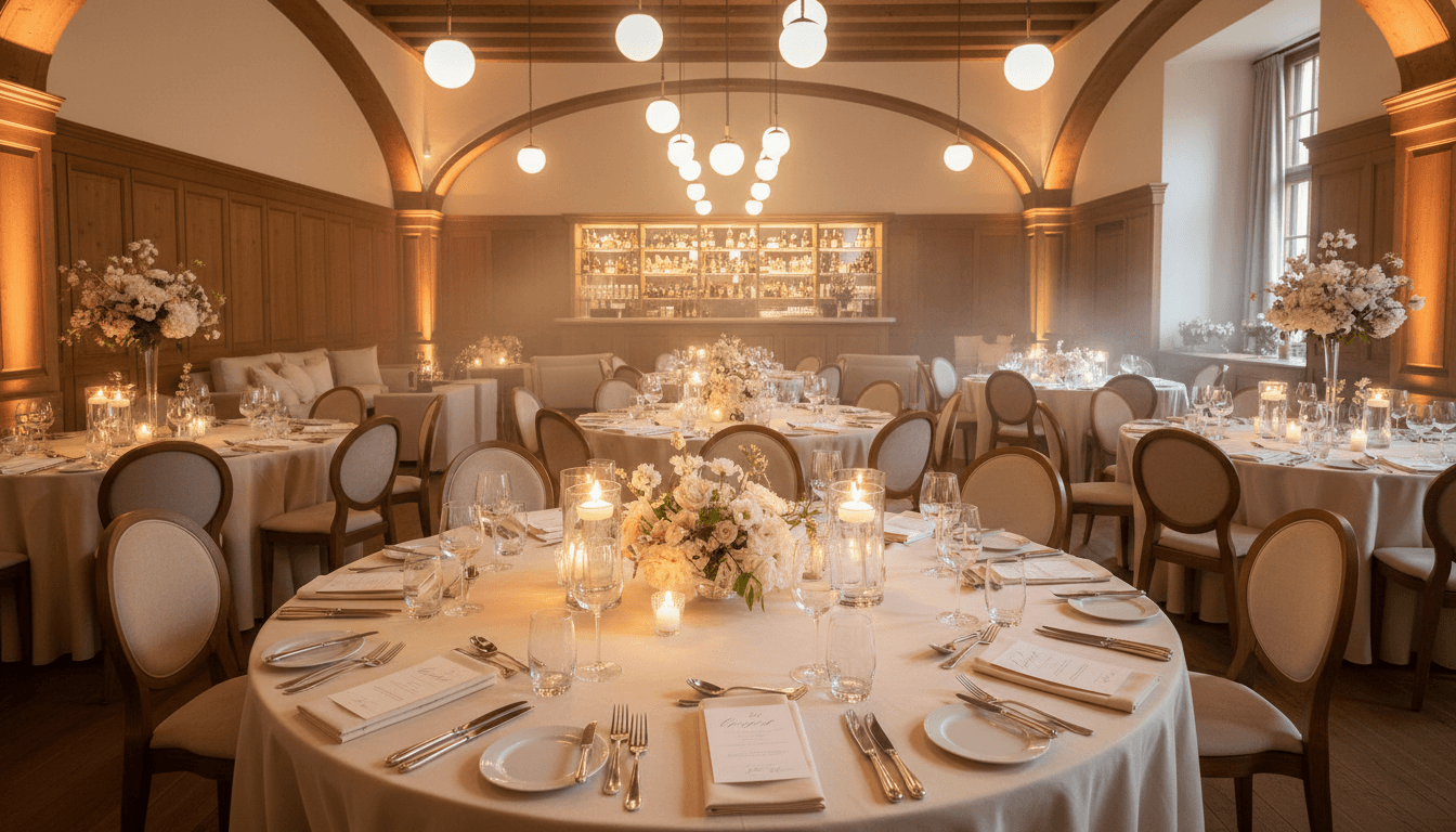 Event coordinator arranging table settings before a London celebration begins