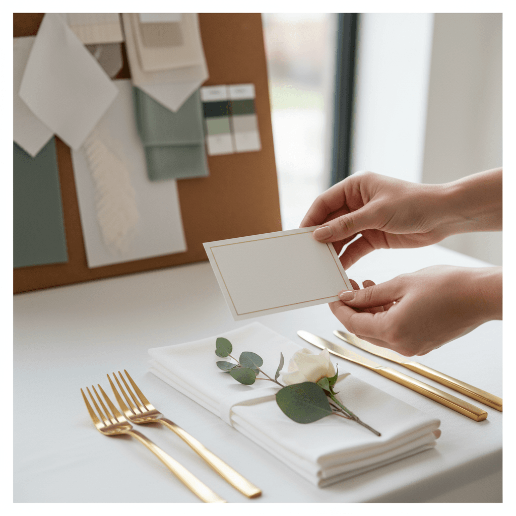 Event coordinator arranging table settings at a London venue